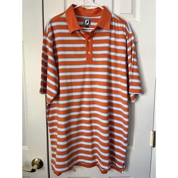 FootJoy Polo Shirt Mens XL Orange Stripe FJ Golf Stretch Performance Logo Adult - Picture 1 of 5